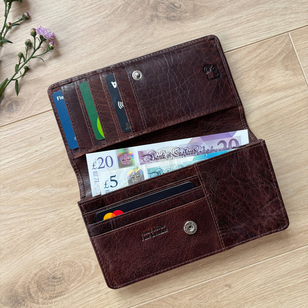 Rowallan Brown Twin Gusset Leather Purse - RFID Secure