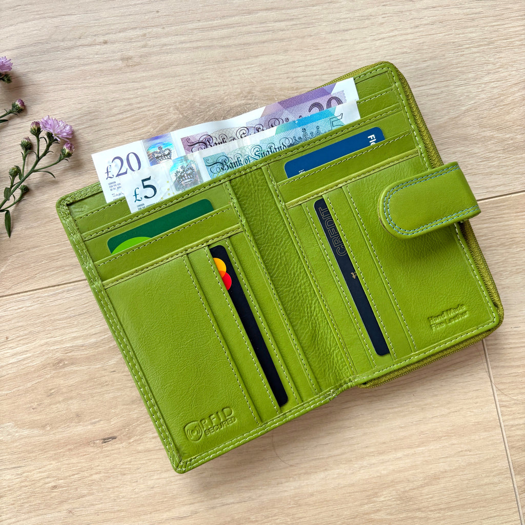 Rowallan Green Leather Purse - RFID Secure