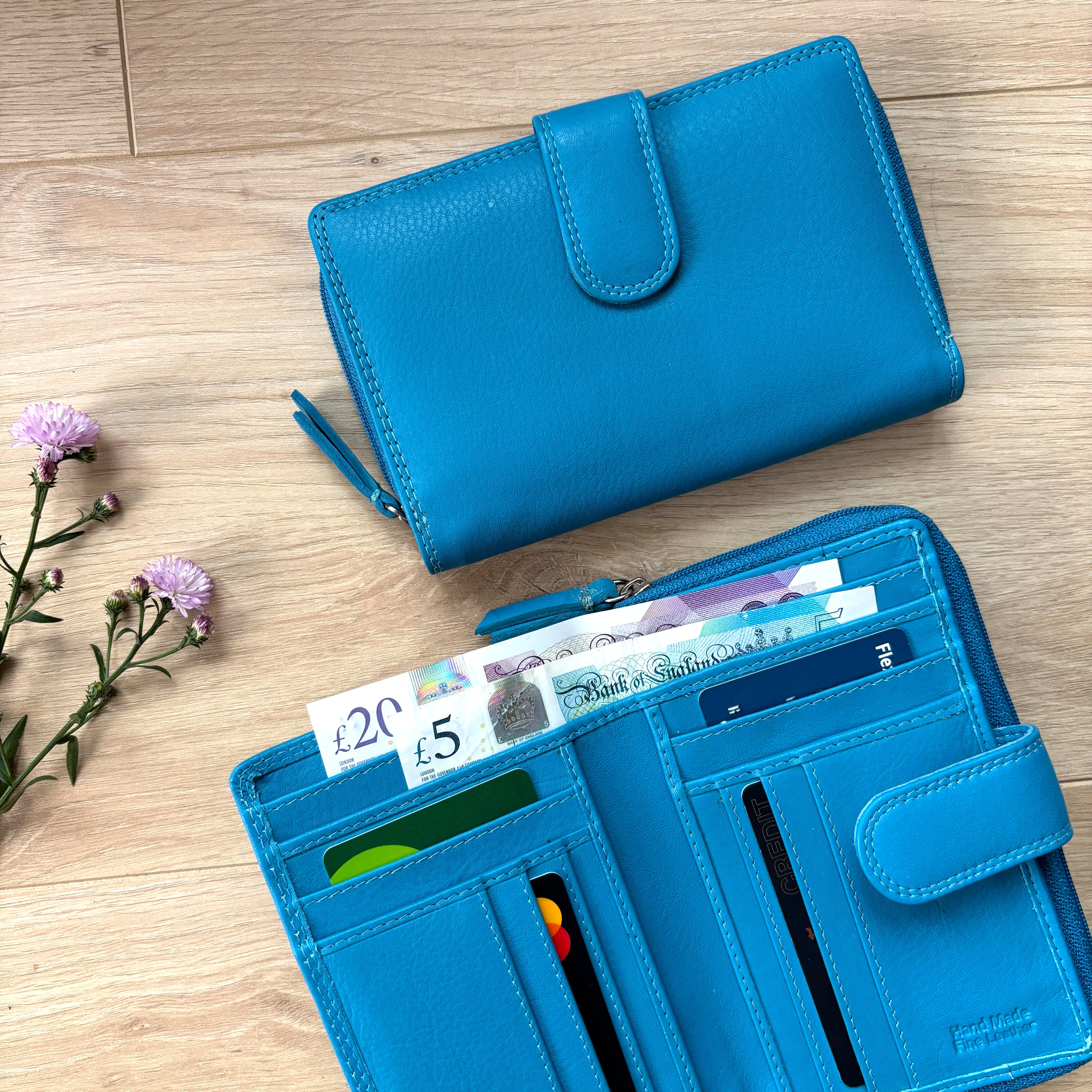 Rowallan Blue Leather Purse - RFID Secure
