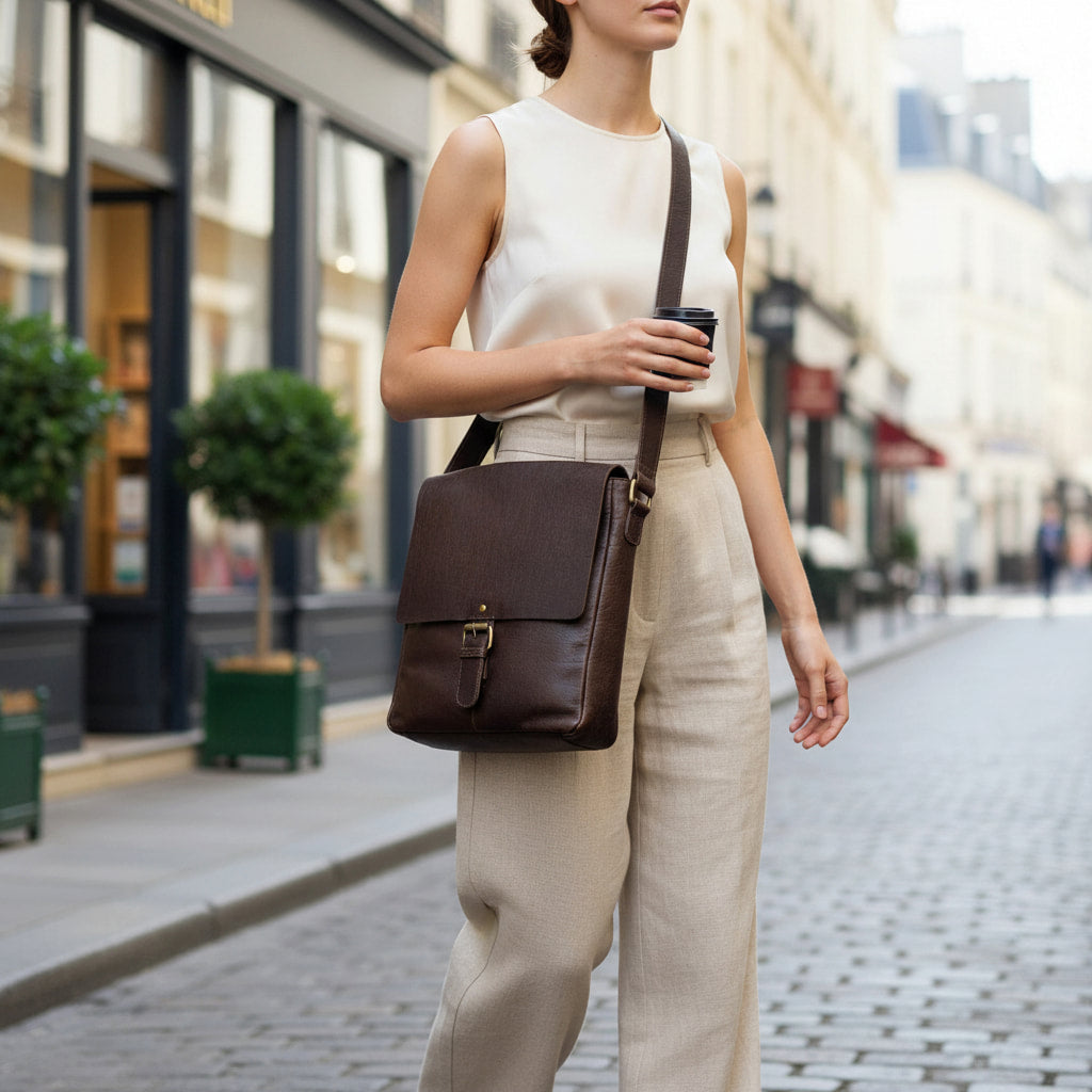 Rowallan Unisex Large Brown Premium Leather Cross Body, Shoulder Bag