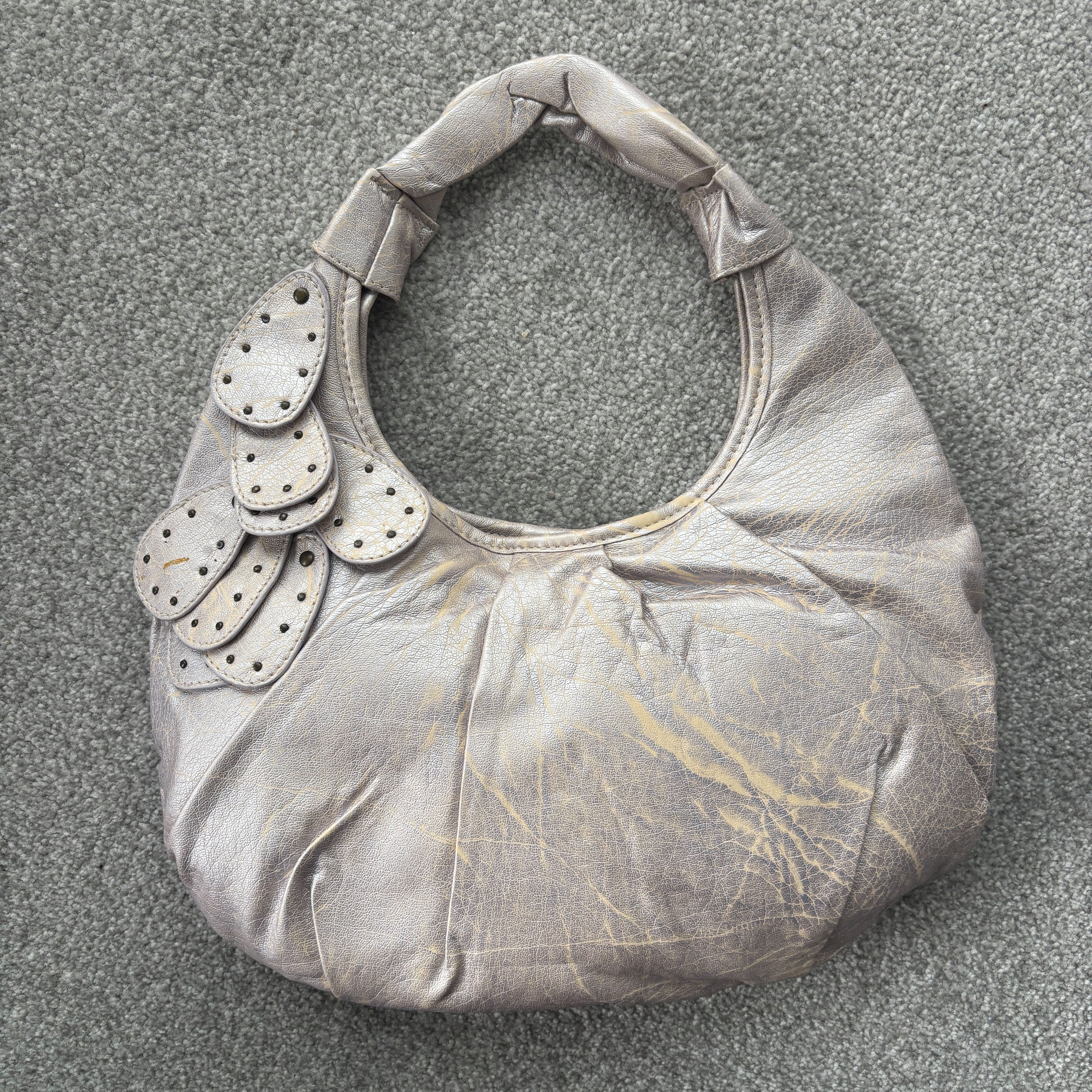 Large Silver Marble Handbag Shoulder Bag