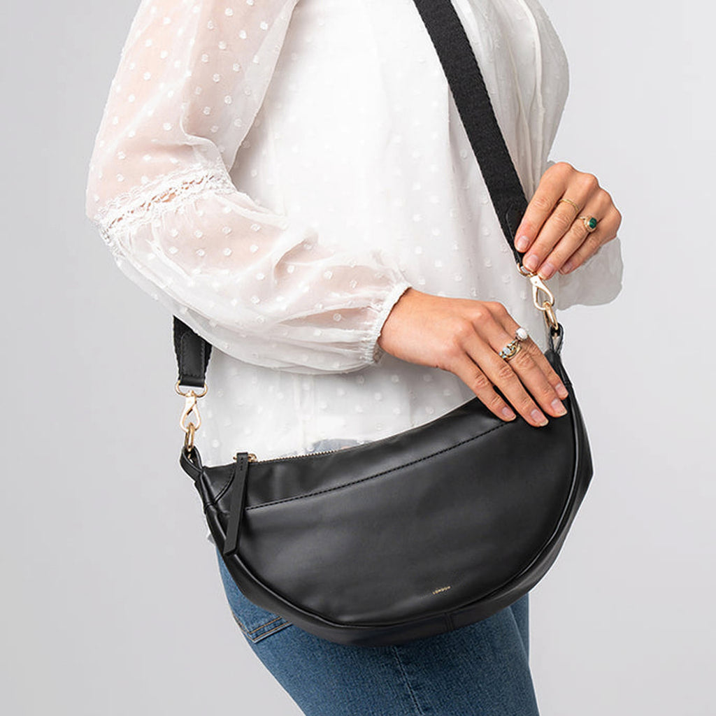Black Leather Crescent Cross Body Bag, Shoulder Bag
