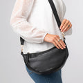 Black Leather Crescent Cross Body Bag, Shoulder Bag