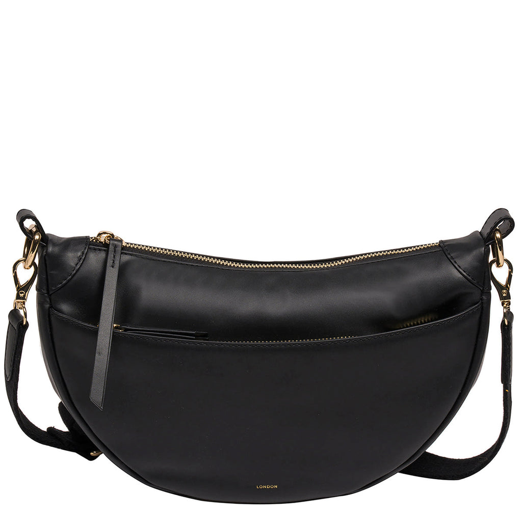 Black Leather Crescent Cross Body Bag, Shoulder Bag