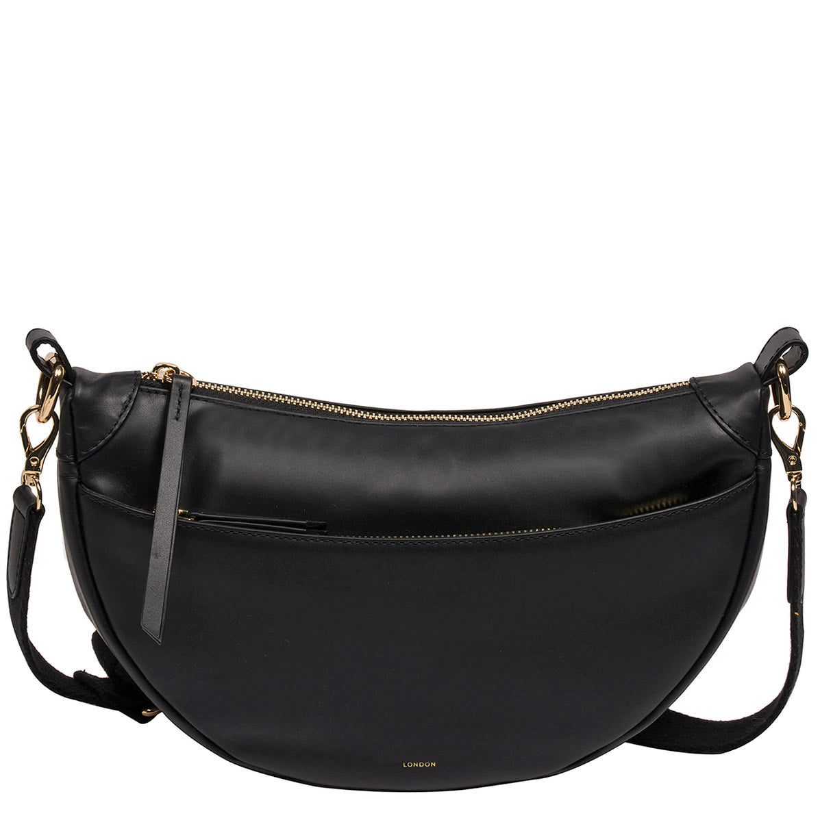 Black Leather Crescent Cross Body Bag, Shoulder Bag