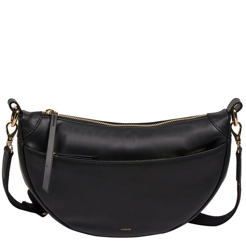 Black Leather Crescent Cross Body Bag, Shoulder Bag