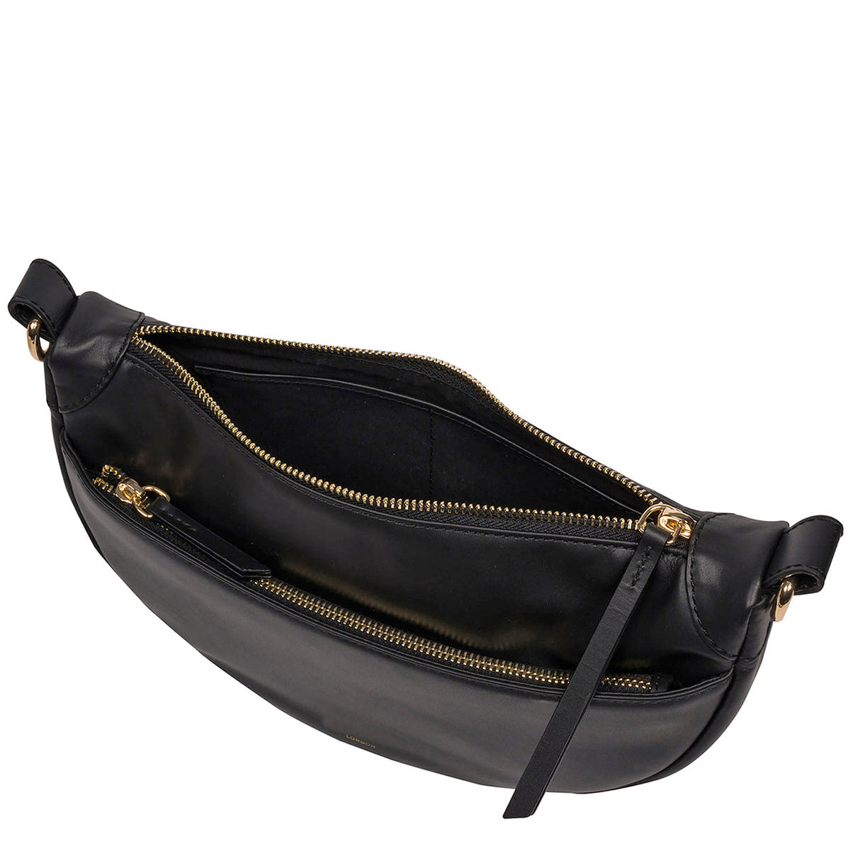 Black Leather Crescent Cross Body Bag, Shoulder Bag