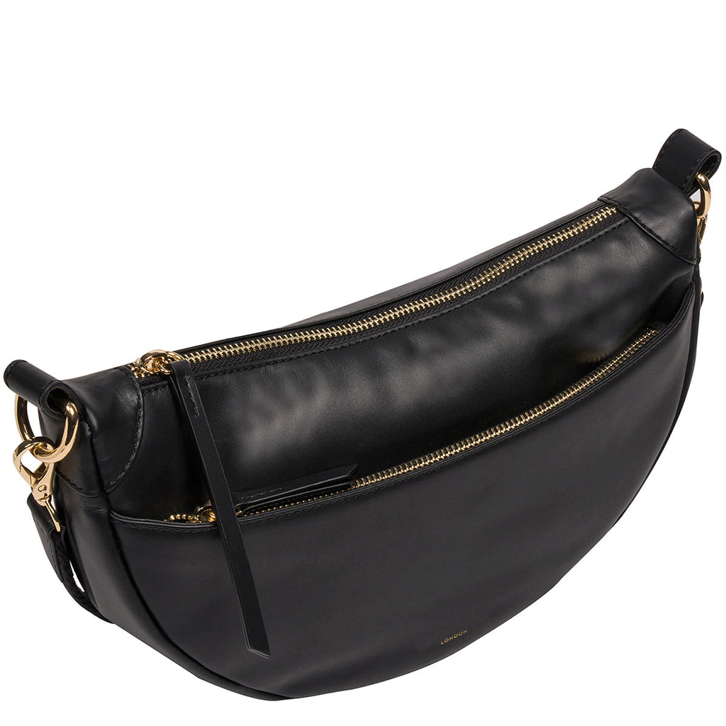 Black Leather Crescent Cross Body Bag, Shoulder Bag