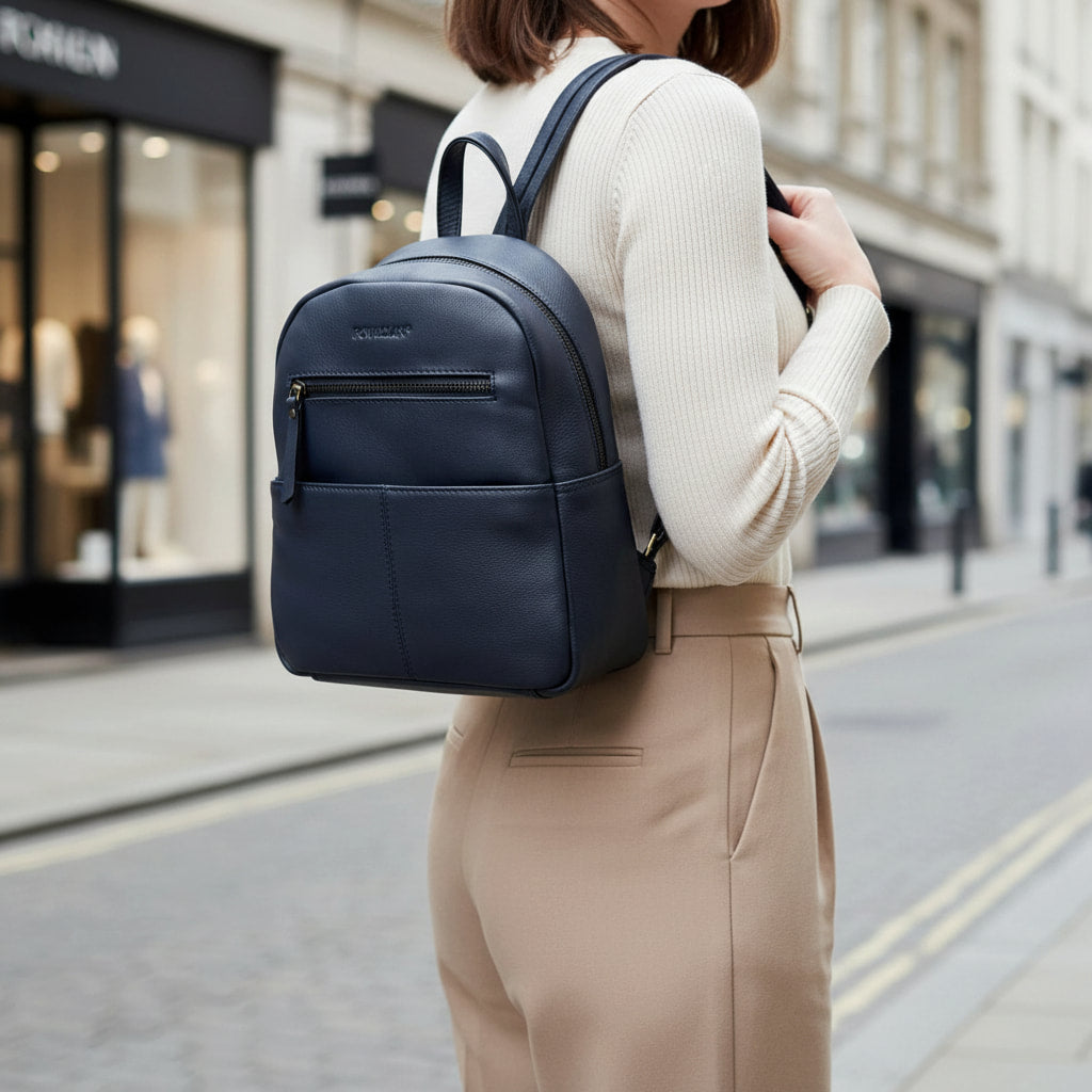 Rowallan Navy Leather Backpack