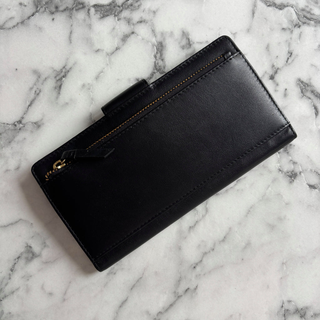 Women's Large Black Slim Leather Purse