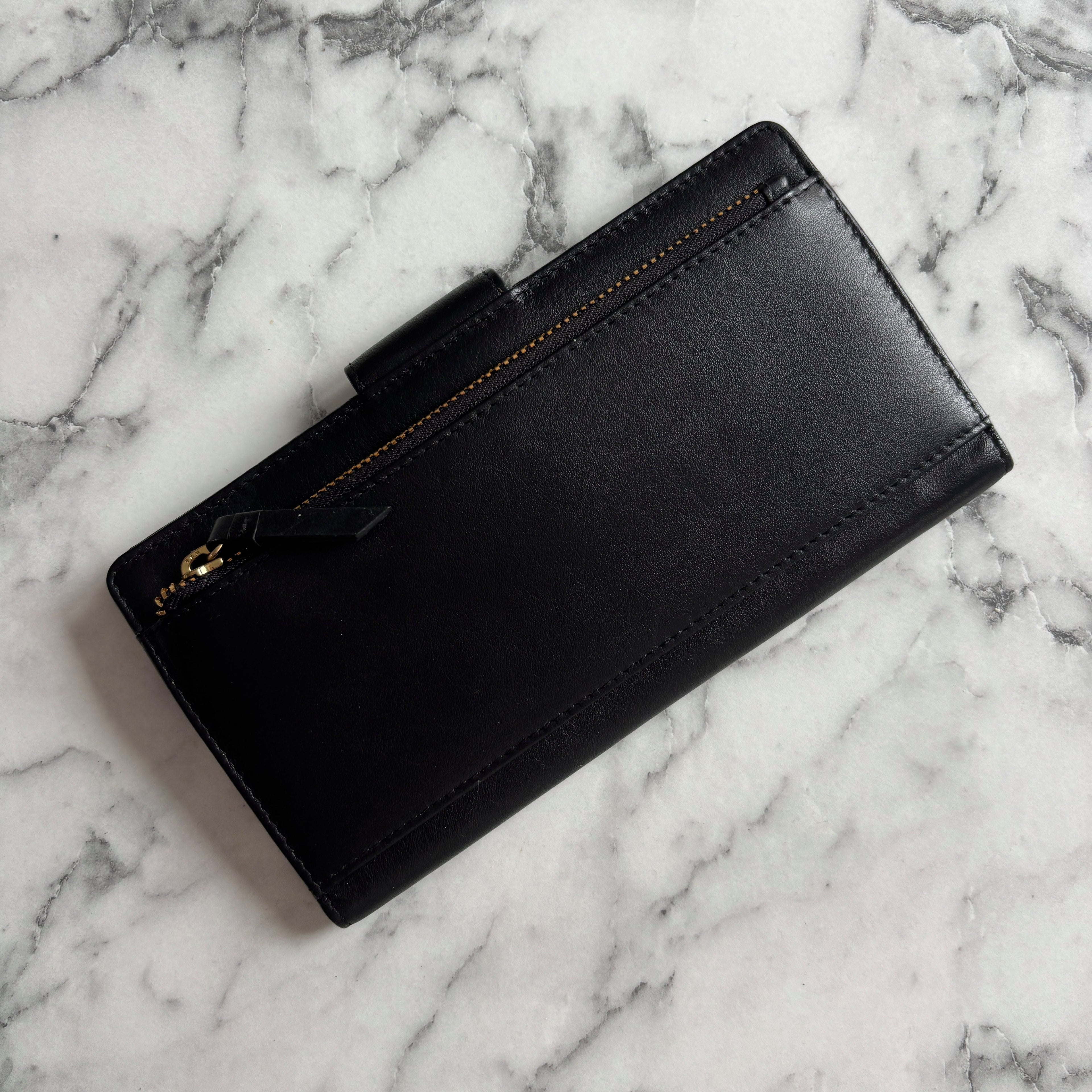 Women's Large Black Slim Leather Purse