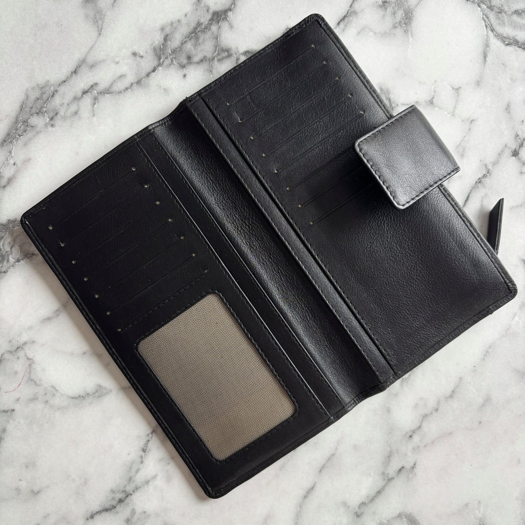 Women's Large Black Slim Leather Purse