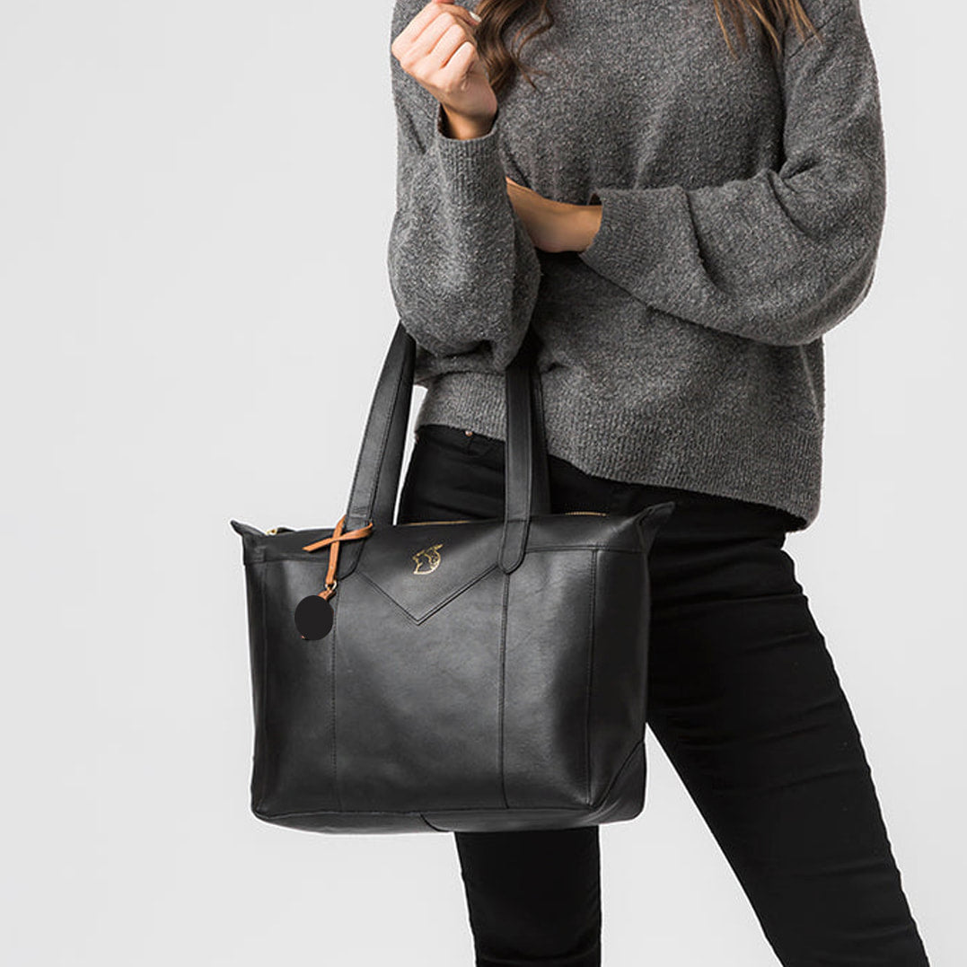 Black Leather Shoulder Bag, Tote Bag