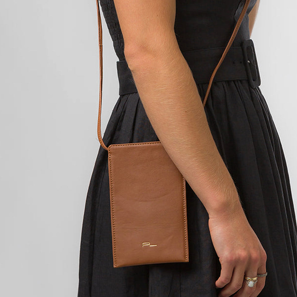 Slim Rust Leather Cross Body Phone Bag