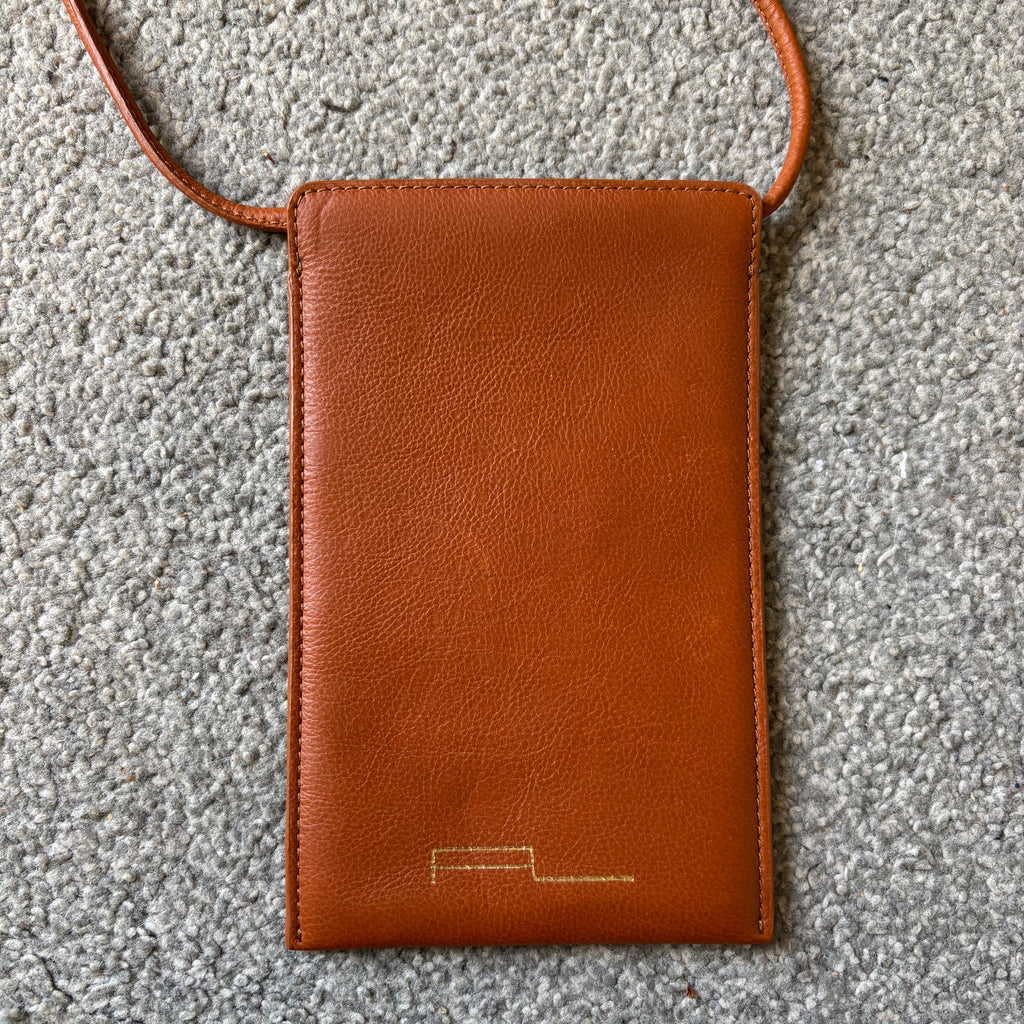 Slim Rust Leather Cross Body Phone Bag