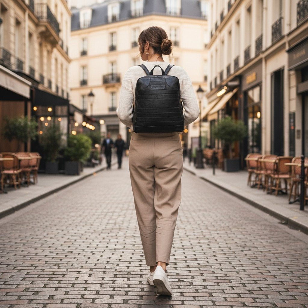 Rowallan Large Black Leather Backpack