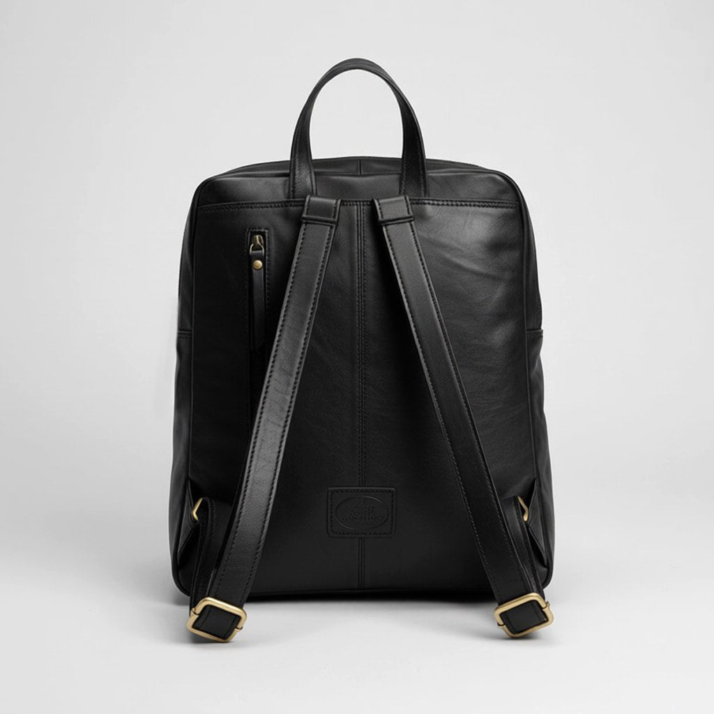 Rowallan Large Black Leather Backpack