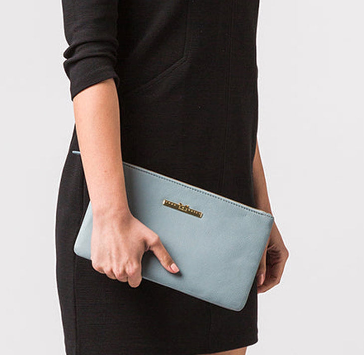 Blue Leather Clutch Bag