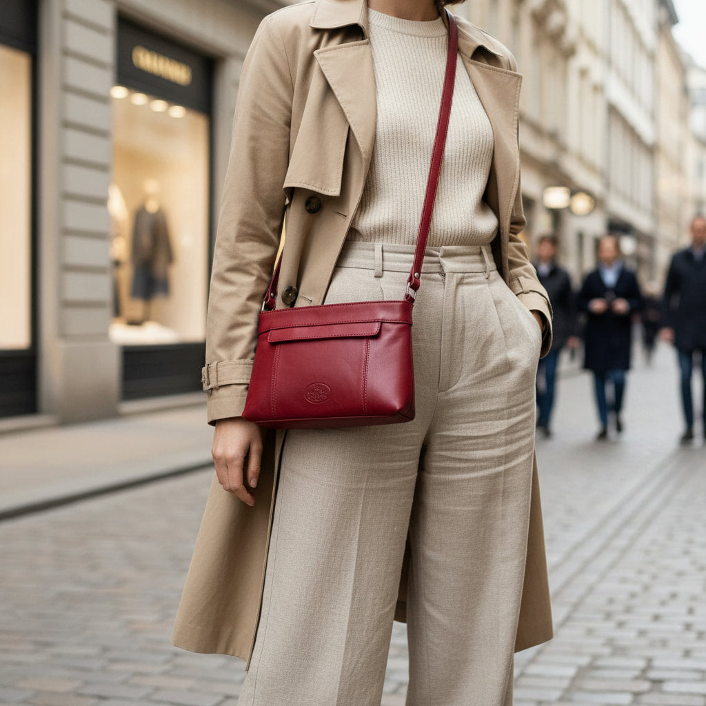 Rowallan Red Leather Cross Body Bag, Shoulder Bag, Organiser