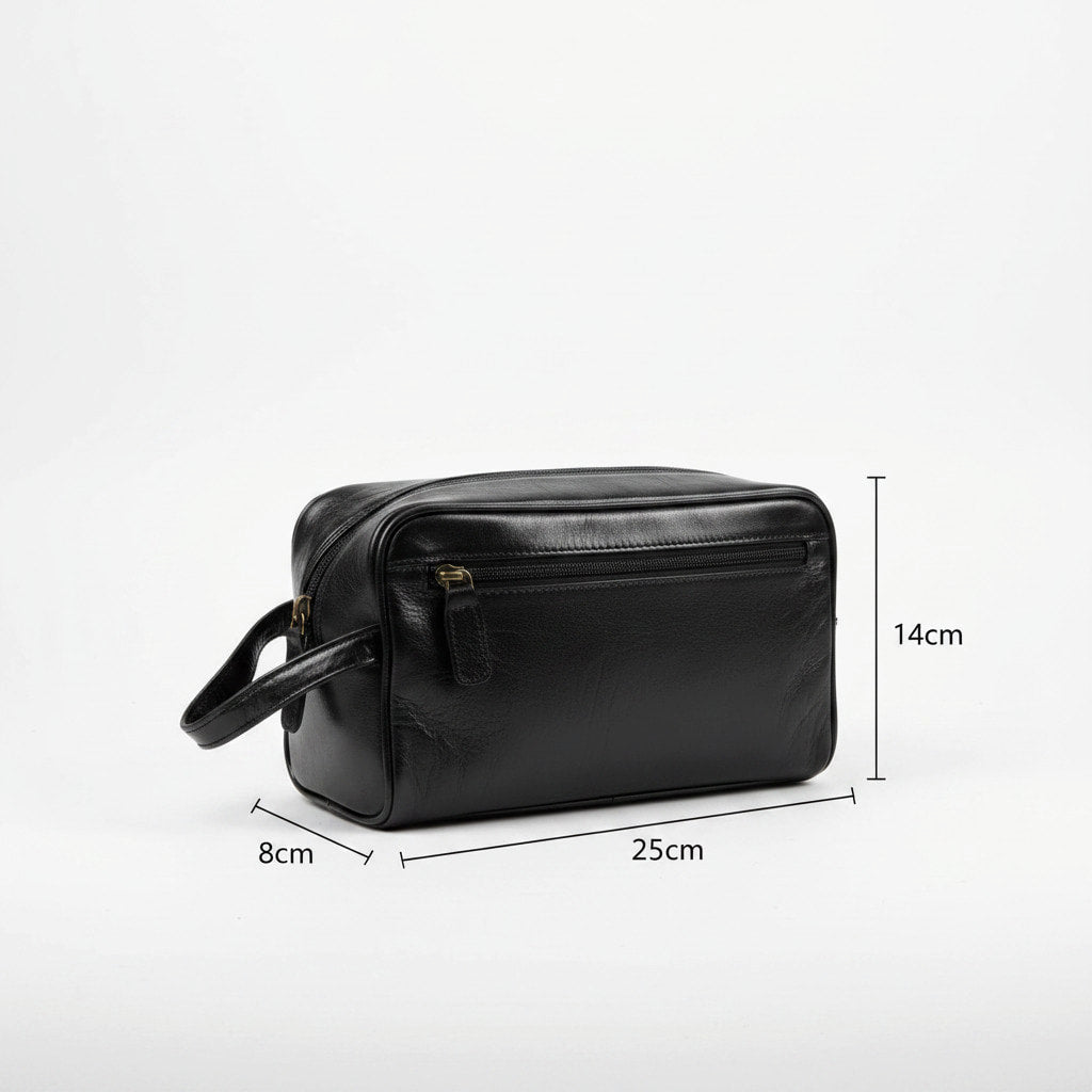 Rowallan Black Buffalo Leather Wash Bag, Toiletry Bag