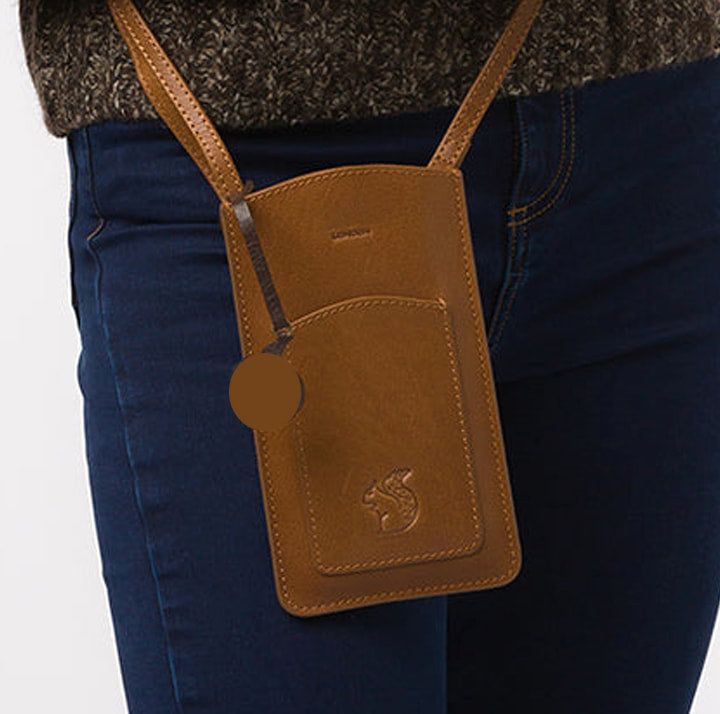 Slim Tan Leather Shoulder Bag, Cross Body Bag, Travel Bag