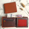 Tan And Brown Leather Wallet With Rfid Protection