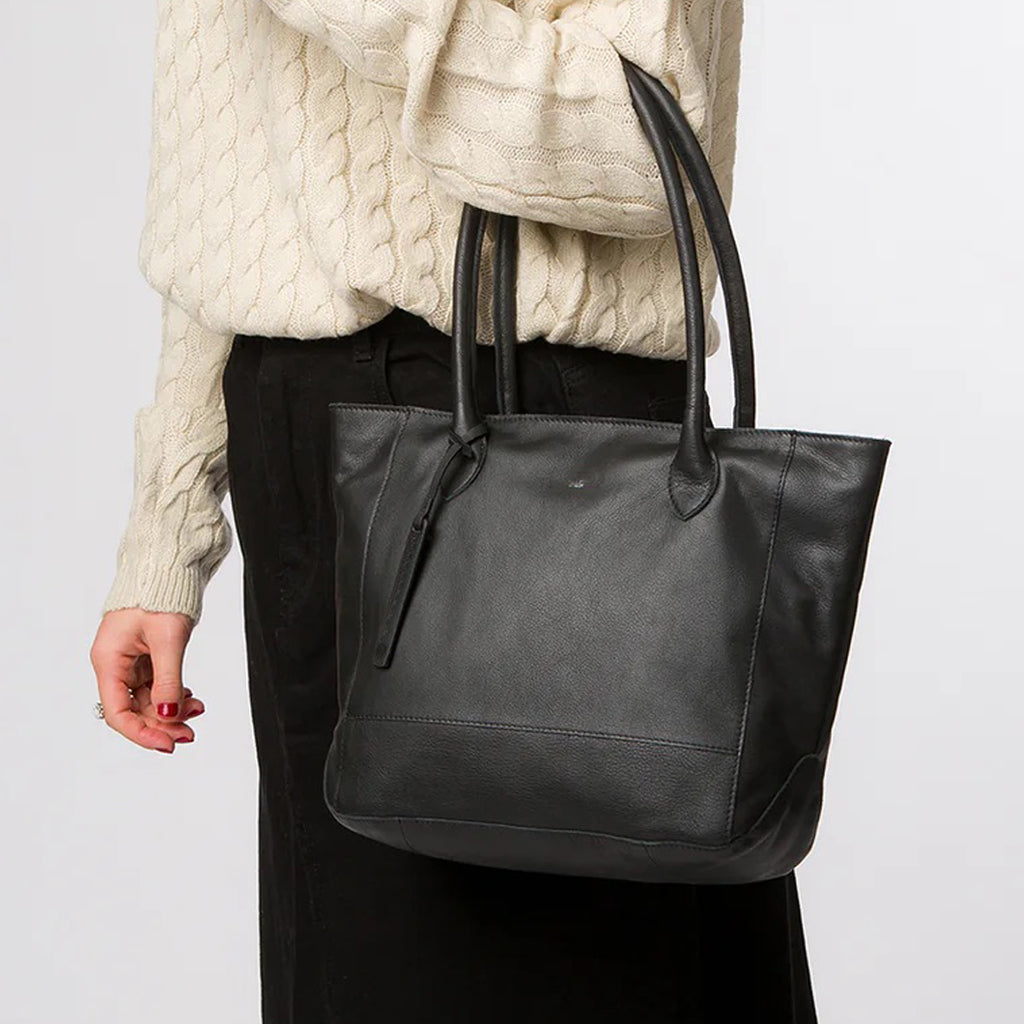 Large Black Leather Handbag, Shoulder Bag , Shopper