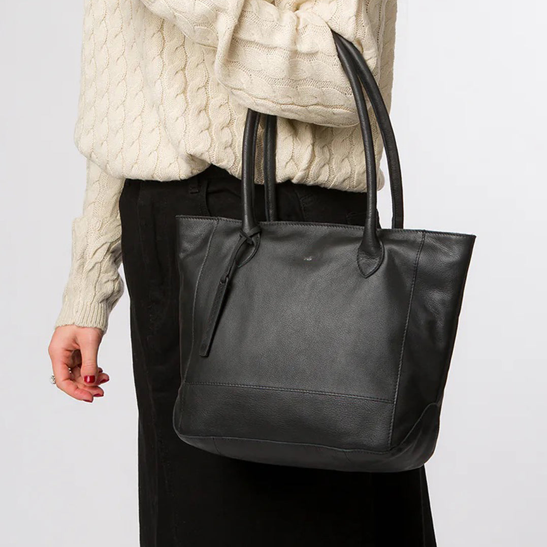 Large Black Leather Handbag, Shoulder Bag , Shopper