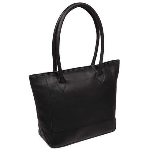 Large Black Leather Handbag, Shoulder Bag , Shopper
