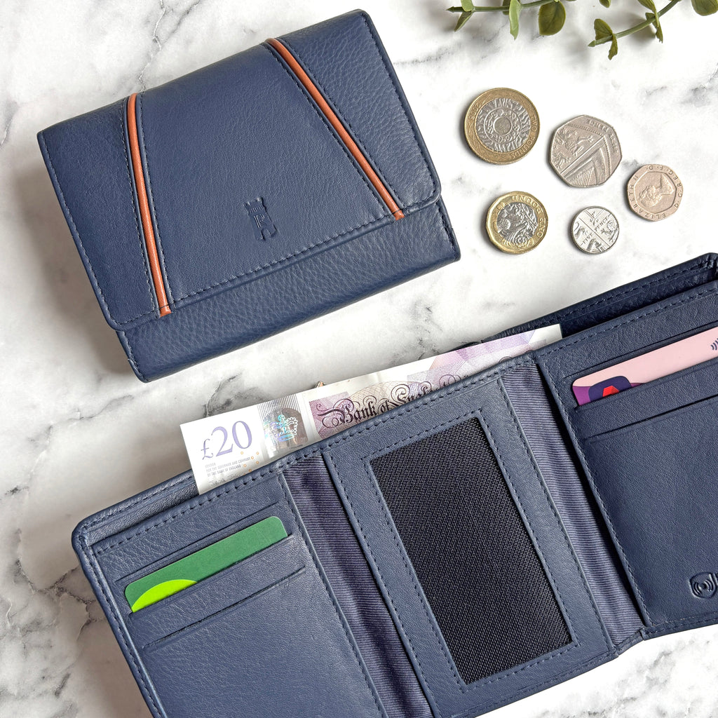 Rowallan Navy Leather Purse - RFID Secure