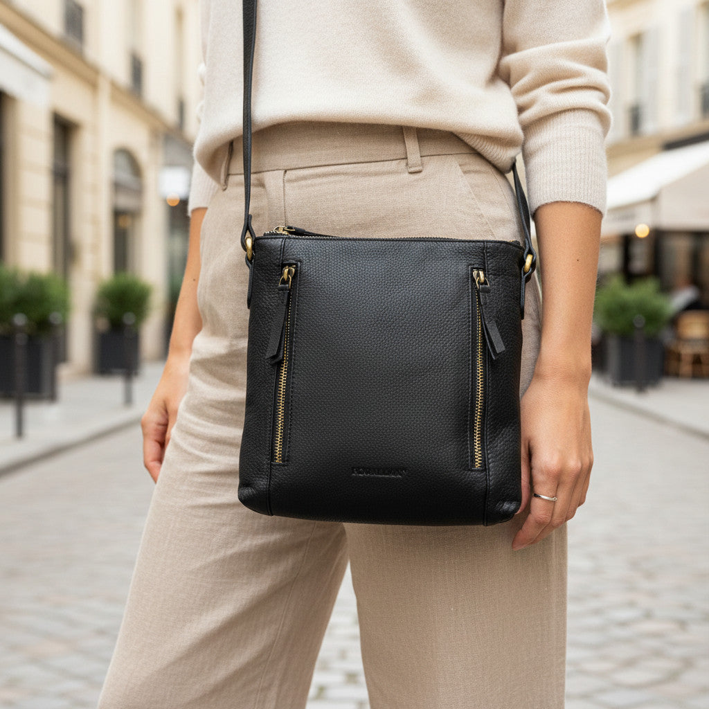 Rowallan Black Leather Shoulder Bag, Cross Body Bag